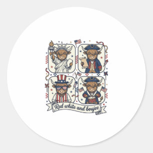 Patriotic Highland Cow Red White and Boujee Classic Round Sticker