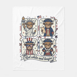 Patriotic Highland Cow Red White and Boujee Fleece Blanket