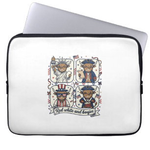 Patriotic Highland Cow Red White and Boujee Laptop Sleeve