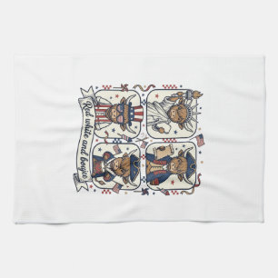 Patriotic Highland Cow Red White and Boujee Tea Towel
