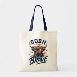 Patriotic Highland Cow Rustic Tote Bag