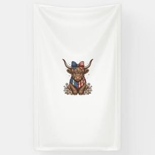 Patriotic Highland Cow Vintage Banner