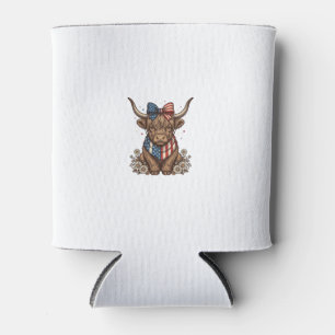 Patriotic Highland Cow Vintage Can Cooler