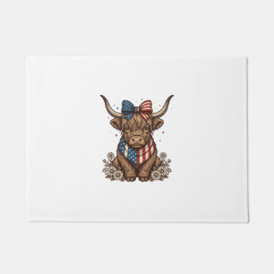 Patriotic Highland Cow Vintage Doormat
