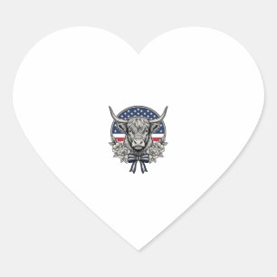 Patriotic Highland Cow Vintage Engraving Art_1 Heart Sticker