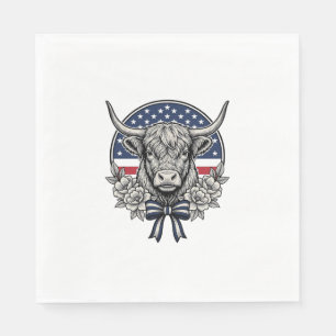 Patriotic Highland Cow Vintage Engraving Art_1 Napkin
