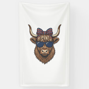 Patriotic Highland Cow Vintage Engraving Design_1 Banner