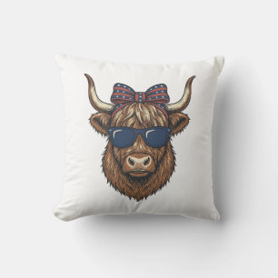 Patriotic Highland Cow Vintage Engraving Design_1 Cushion