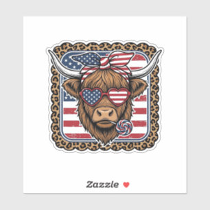 Patriotic Highland Cow Vintage Engraving Design (2