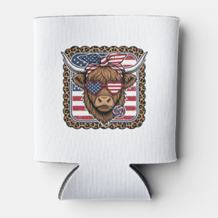 Patriotic Highland Cow Vintage Engraving Design (2 Can Cooler