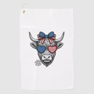 Patriotic Highland Cow Vintage Engraving Shirt_1 Golf Towel