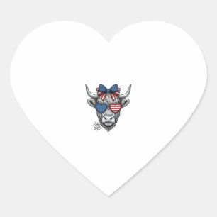 Patriotic Highland Cow Vintage Engraving Shirt_1 Heart Sticker