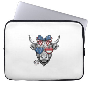 Patriotic Highland Cow Vintage Engraving Shirt_1 Laptop Sleeve
