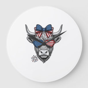 Patriotic Highland Cow Vintage Engraving Shirt_1 Large Clock