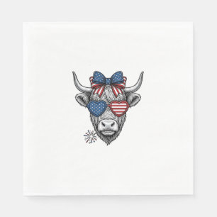 Patriotic Highland Cow Vintage Engraving Shirt_1 Napkin