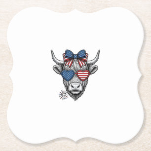 Patriotic Highland Cow Vintage Engraving Shirt_1 Paper Coaster