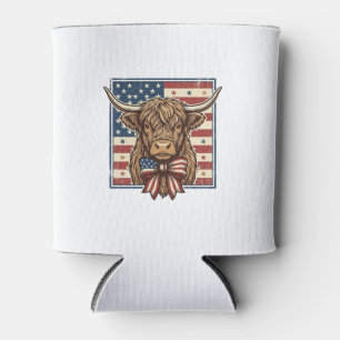 Patriotic Highland Cow Vintage Engraving Shirt Des Can Cooler