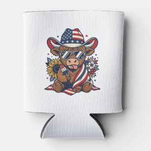 Patriotic Highland Cow Vintage Engraving Shirt Des Can Cooler