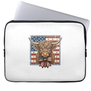 Patriotic Highland Cow Vintage Engraving Shirt Des Laptop Sleeve