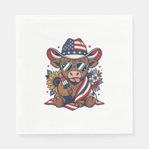 Patriotic Highland Cow Vintage Engraving Shirt Des Napkin