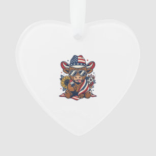 Patriotic Highland Cow Vintage Engraving Shirt Des Ornament