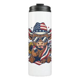 Patriotic Highland Cow Vintage Engraving Shirt Des Thermal Tumbler