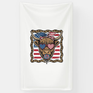 Patriotic Highland Cow Vintage Flag Graphic_1 Banner