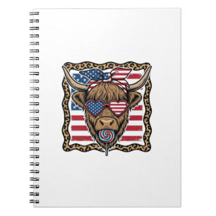 Patriotic Highland Cow Vintage Flag Graphic_1 Notebook
