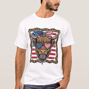 Patriotic Highland Cow Vintage Flag Graphic_1 T-Shirt