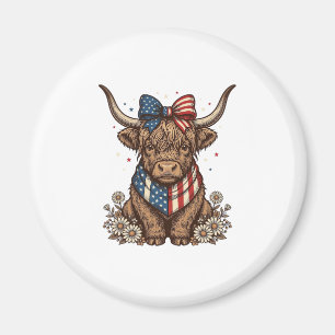 Patriotic Highland Cow Vintage Magnet