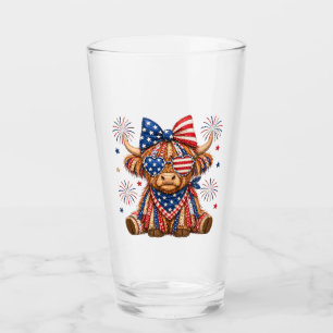 Patriotic Highland Cow with Stars and Stripes Glass