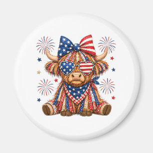 Patriotic Highland Cow with Stars and Stripes Magnet