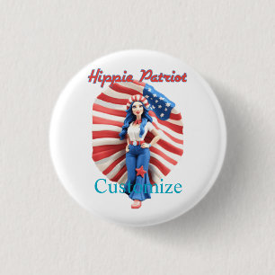 Patriotic Hippie Girl Thunder_Cove 3 Cm Round Badge