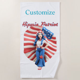 Patriotic Hippie Girl Thunder_Cove Beach Towel