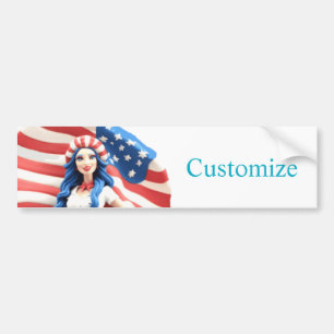 Patriotic Hippie Girl Thunder_Cove Bumper Sticker