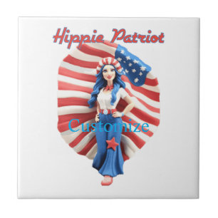 Patriotic Hippie Girl Thunder_Cove Ceramic Tile