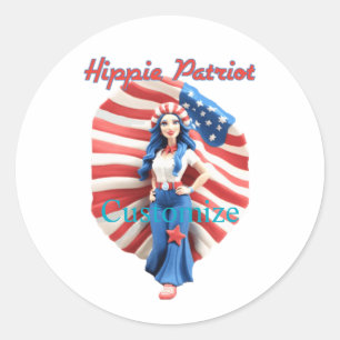 Patriotic Hippie Girl Thunder_Cove Classic Round Sticker