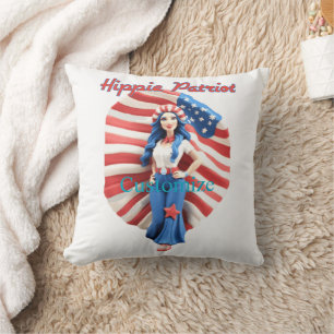 Patriotic Hippie Girl Thunder_Cove Cushion