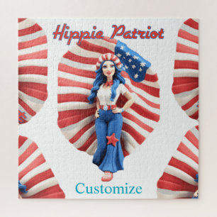 Patriotic Hippie Girl Thunder_Cove Jigsaw Puzzle