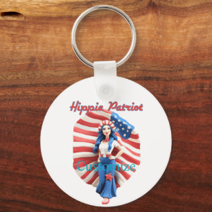 Patriotic Hippie Girl Thunder_Cove Key Ring