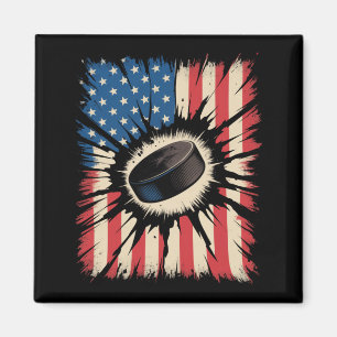 Patriotic Hockey 4th Of July Vintage Aamerican Magnet