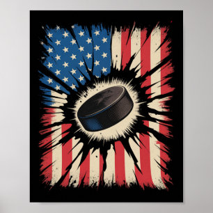 Patriotic Hockey 4th Of July Vintage American Flag Poster