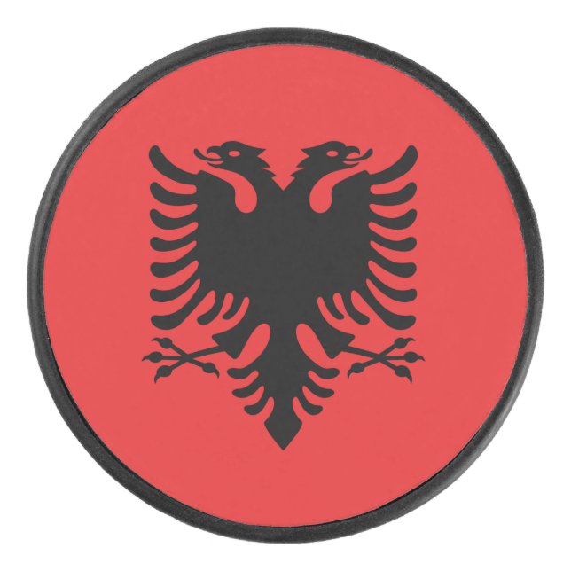 Patriotic hockey puck with flag of Albania (Front)