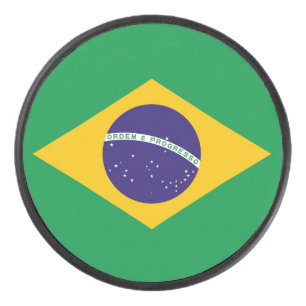 Patriotic hockey puck with flag of Brazil
