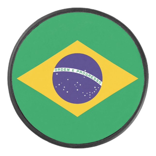 Patriotic hockey puck with flag of Brazil (Front)