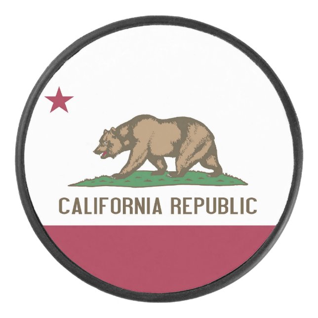 Patriotic hockey puck with flag of California (Front)