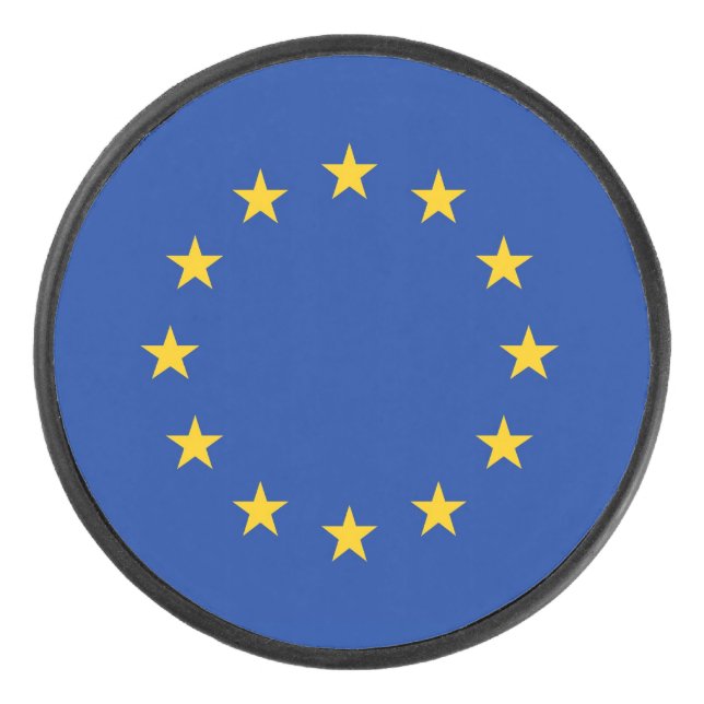 Patriotic hockey puck with flag of European Union (Front)