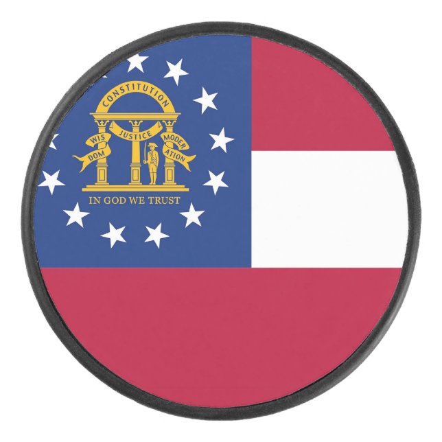 Patriotic hockey puck with flag of Georgia (Front)
