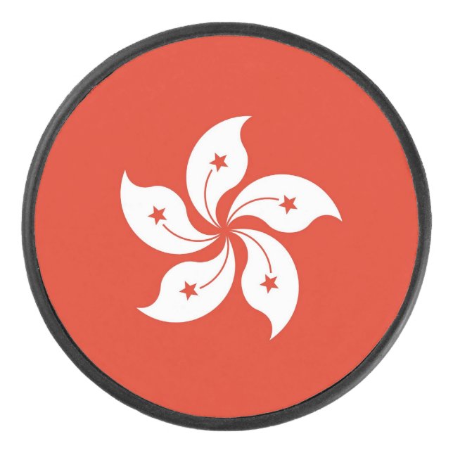 Patriotic hockey puck with flag of Hong Kong (Front)