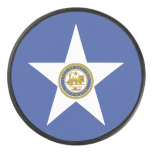 Patriotic hockey puck with flag of Houston